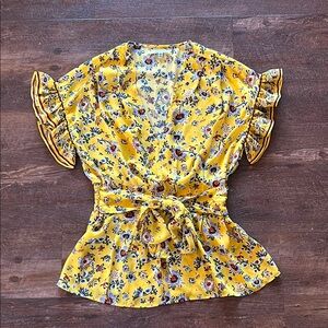 Max Studio Yellow Floral Ruffle Sleeve Blouse